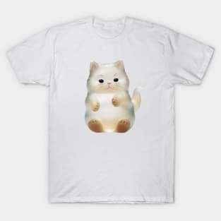 Cute Chubby Glass Cat Design T-Shirt